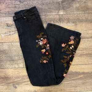 Jacquie the Label black floral embroidered flare jeans Sz S